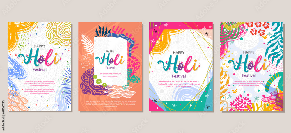 Holi festival Poster Template Collection. for cover, flyer, social media. vector illustration