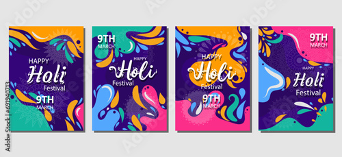 Holi festival Poster Template Collection. for cover, flyer, social media. vector illustration