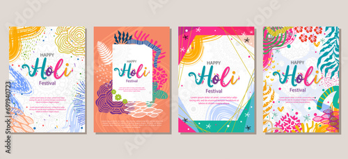 Holi festival Poster Template Collection. for cover, flyer, social media. vector illustration