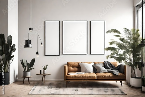 Mock-up poster frame in stylish home interior.