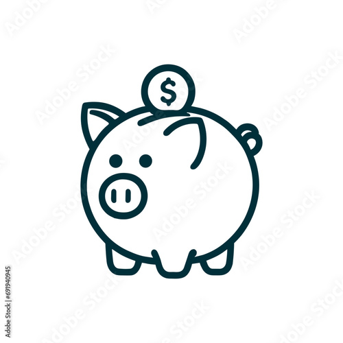 vector illustration in flat linear style pig piggy bank with coins