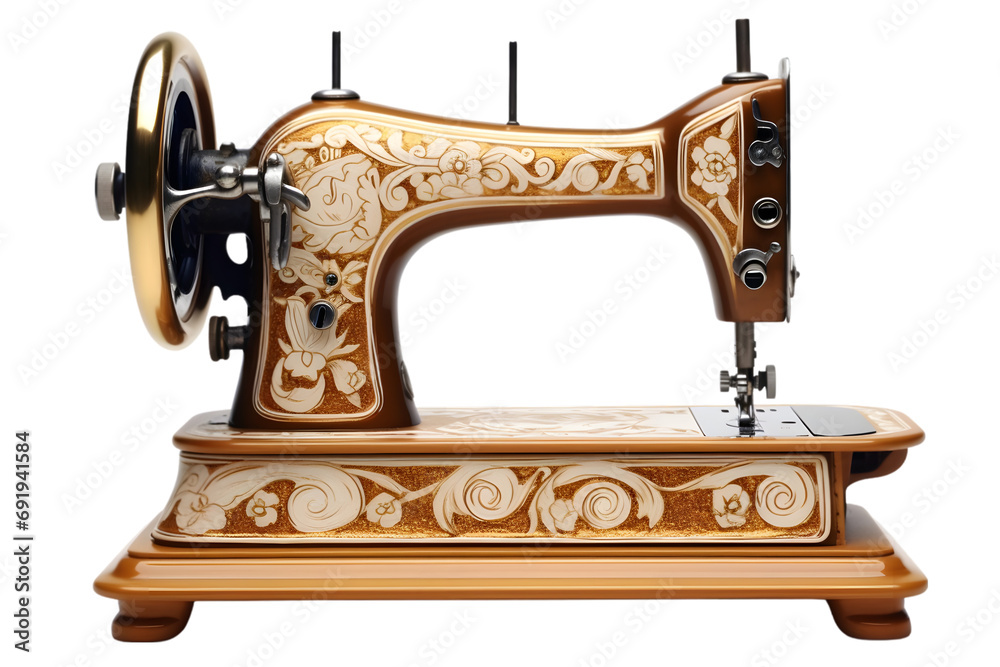 vintage sewing machine isolated on white background. Generative AI.
