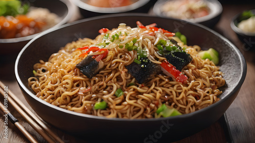 Noodle Delight: A Tasty Asian Meal Bursting with Fresh Vegetables, Perfect for a Flavorful Lunch or Dinner