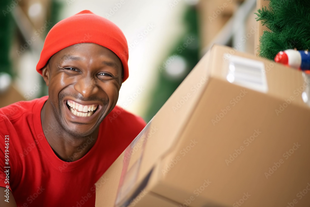 A friendly delivery man delivering a package parcel box, giving fast delivery service, transportation and logistics concept. A friendly delivery man delivering a package parcel box, giving fast delivery service, transportation and logistics concept.