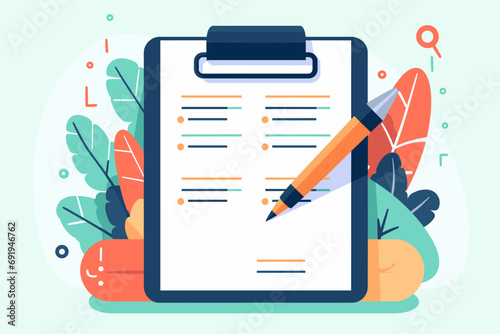 To do list and planning checklist concept. Checking on paper to do list, Daily task or agreement, Clipboard, Flat design style. Isolated vector illustration