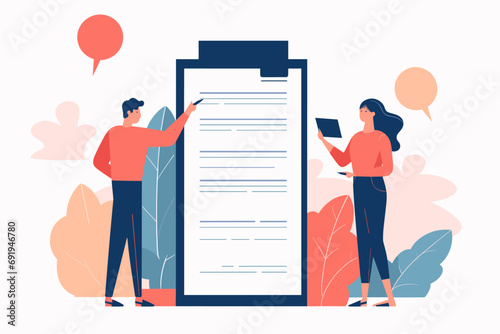 To do list and planning checklist concept. Checking on paper to do list, Daily task or agreement, Clipboard, Flat design style. Isolated vector illustration photo