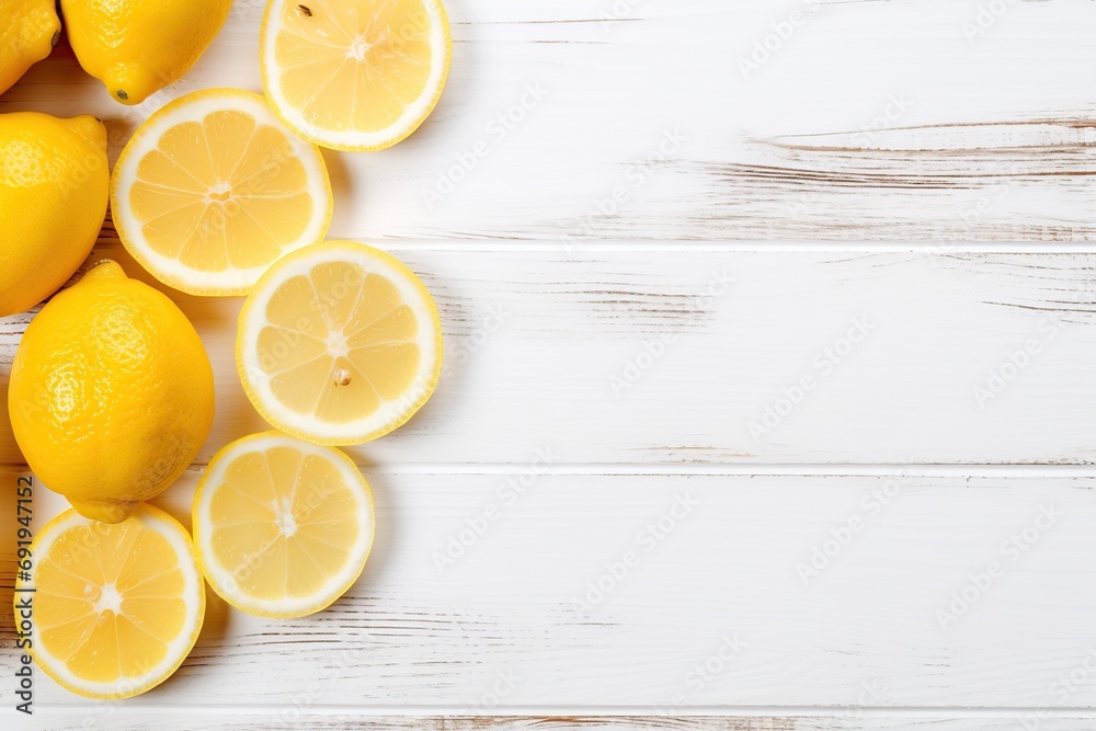 Sliced lemon on white wooden table Sliced lemon on white wooden table