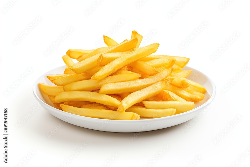 French fries in plate on white background French fries in plate on white background