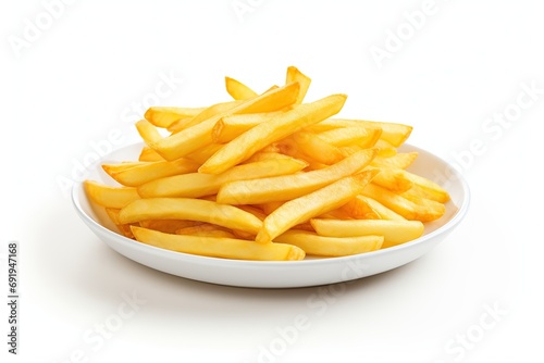 French fries in plate on white background