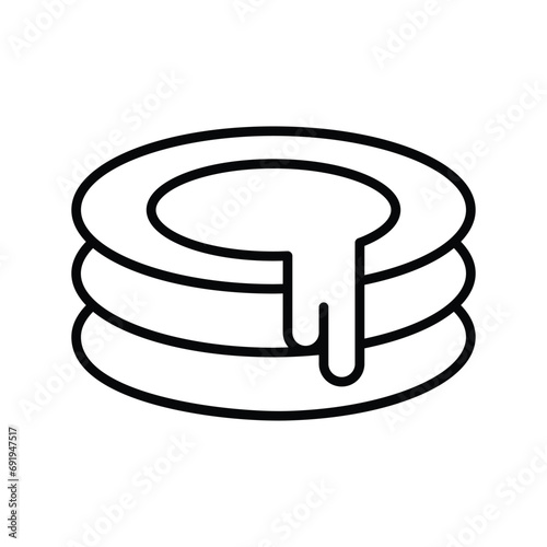 Pancake with caramel cream topping, freshly made pancake stack with butter and syrup