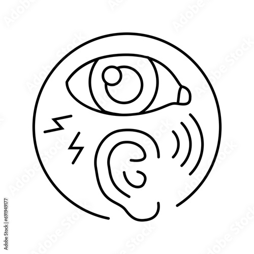 sensitivity light sound disease symptom line icon vector. sensitivity light sound disease symptom sign. isolated contour symbol black illustration