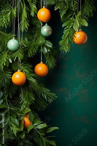Green background. New Year's decor on a green plain background