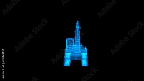 3d rendering illustration excavator blueprint glowing neon hologram futuristic show technology, transparent background