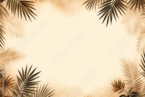 a beige background with palm leaves and a place for a text on the left side of the image is a beige background with palm leaves and a place for text on the right side.