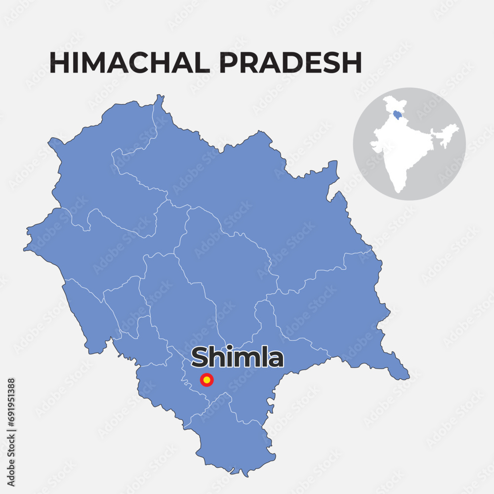 Himachal Pradesh locator map showing District and its capital 