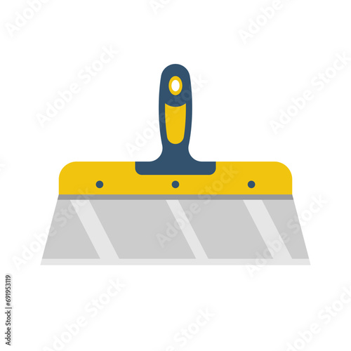 Construction spatula isolated on white background. Cement trowel. Putty knife, tools for construction and repair. Apply plaster or putty. Home handyman equipment. Vector illustration flat design.