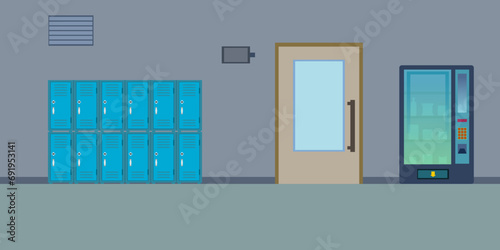 corridor of a school with lockers and door