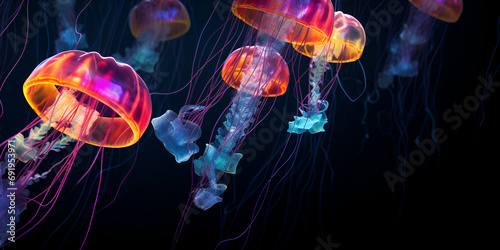 Oceanic Elegance,Glowing Jellyfish Delight.AI Generative 