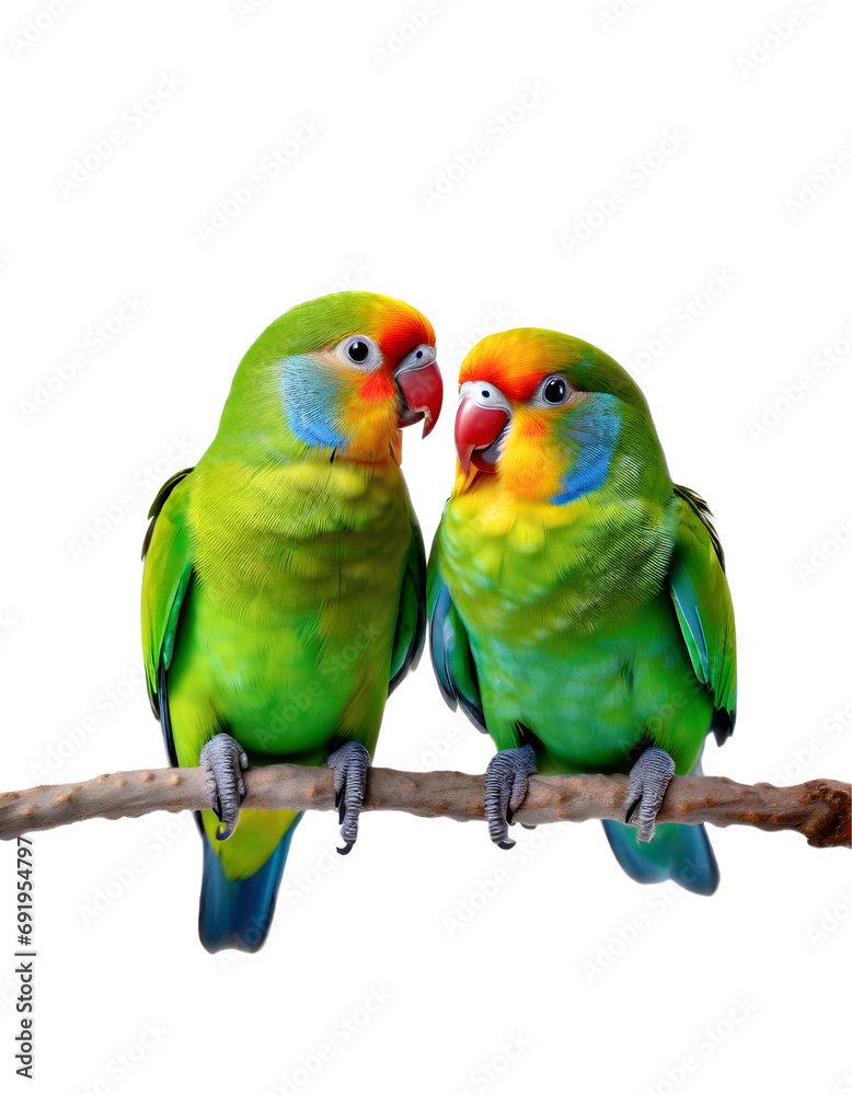 Two lovebird parrots.