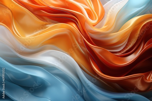  a close up of an abstract painting with wavy lines in orange, blue, yellow, and white color scheme.