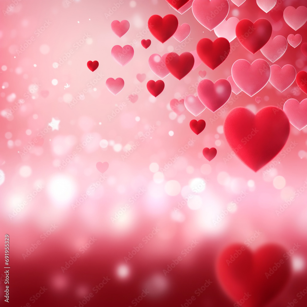 Valentine's day background with hearts and bokeh lights. AI.