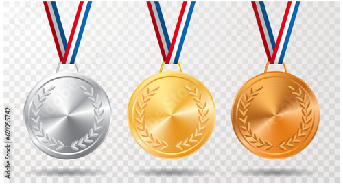 golden, silver and bronze medals, vector illustration