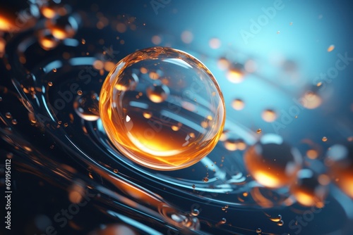  a close up of a glass ball on a surface with water droplets on the surface and a blue sky in the background. © Shanti