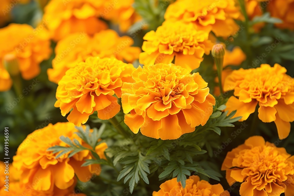 a close up of a bunch of flowers with yellow flowers in the foreground and a green plant in the background. a close up of a bunch of flowers with yellow flowers in the foreground and a green plant in the background.