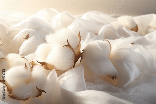  a pile of cotton sitting on top of a pile of white fluffy blankets on top of a bed covered in white sheets.