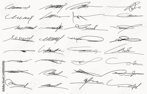 Collection of vector signatures fictitious Autograph. Signature for convention, Hand written signature. Vector illustration set of hand drawn signatur photo