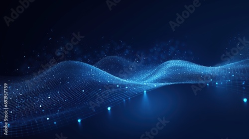 form of speed of light, point of light. Distributed register technology, background made of lines, circles and particles. Block chain network. Digital graphics photo