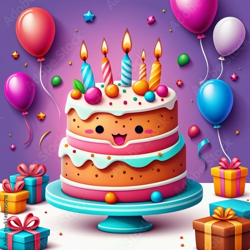 Cute birthday cake party cartoon vector icon illustration food holiday icon concept  Generated AI