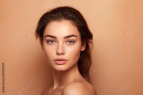 Portrait of beautiful woman with perfect smooth skin. Concept of natural beauty