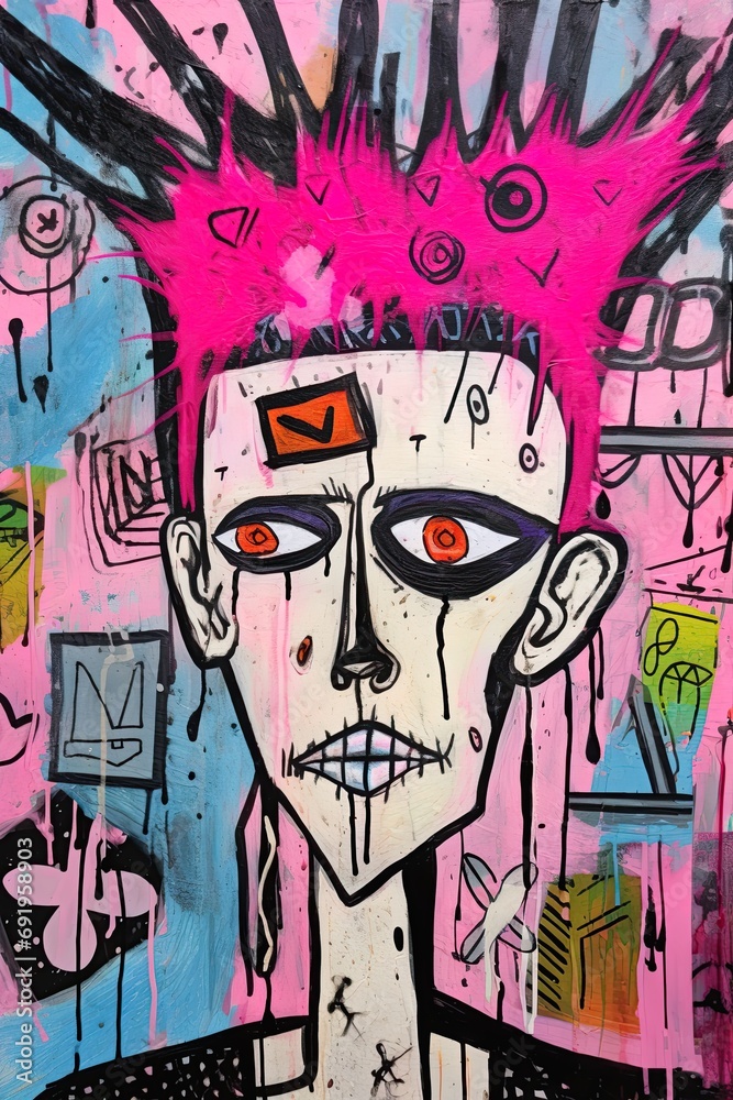 Obraz premium Punker portrait. Artistic poster design. Graffiti art style. Generative Ai