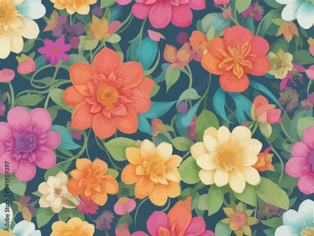 A mesmerizing display of abstract floral patterns created using vector graphics. The artwork combines the beauty of nature with its intricate floral elements and the expressive freedom of abstraction.