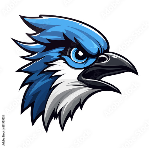 Blue jay Portrait Sticker, Blue jay Bird head mascot logo illustration, Blue jay character, generative ai
