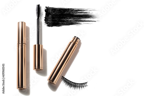 mascara for lashes with brush and bottle tube, cosmetic makeup for product mockup branding photo