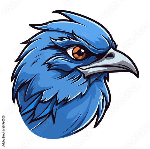Bluebird perched Portrait Sticker, Bluebird perched head mascot logo illustration, Bluebird perched character, generative ai