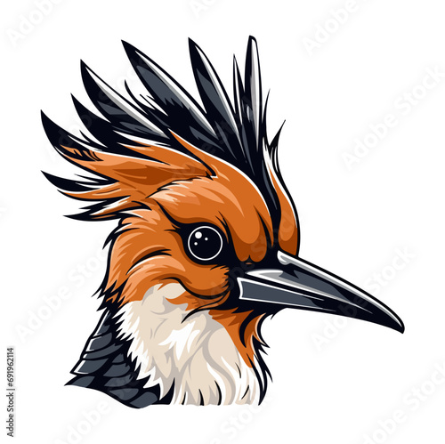 Eurasian hoopoe Portrait Sticker, Eurasian hoopoe head mascot logo illustration, Eurasian hoopoe character, generative ai