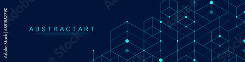 Modern technology horizontal banner template with square grid. Cubes texture. Horizontal header web banner, poster, cover, flyer, brochure, website, presentation