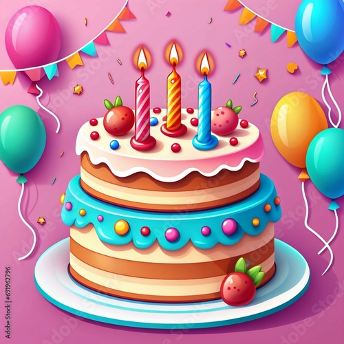 Cute birthday cake party cartoon vector icon illustration food holiday concept  Generative AI