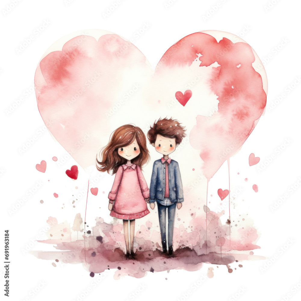 cute watercolor couple with heart isolated cute watercolor couple with heart isolated