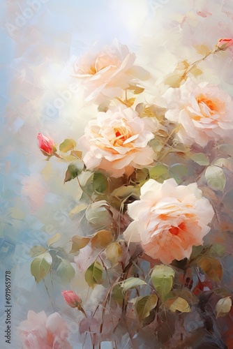 beautiful roses  rendered in impressionism style  copy space   generative ai