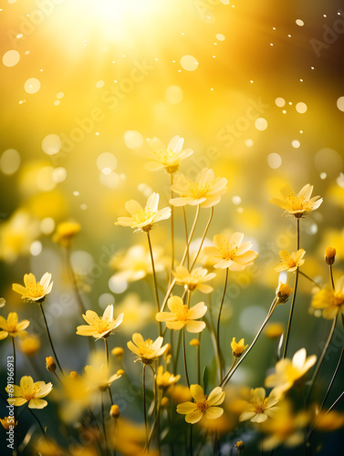 Yellow spring flowers on a meadow, blurry bokeh background  © TatjanaMeininger