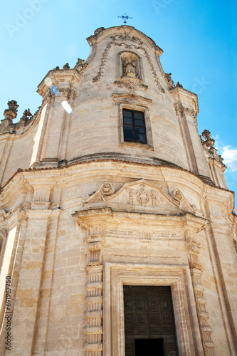 Facade of the Church of Purgatory (Purgatorio) in gothic style, Matera, Italy.