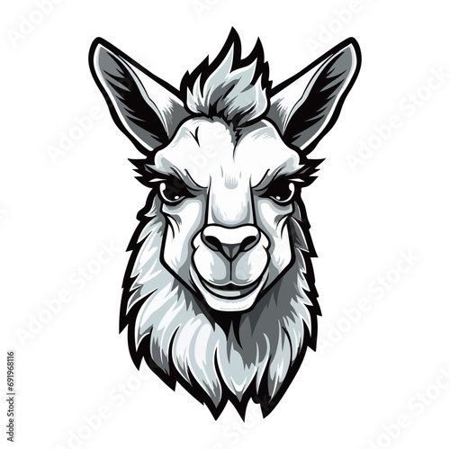 llama Portrait Sticker, Alpaca mascot logo illustration, llama character, generative ai