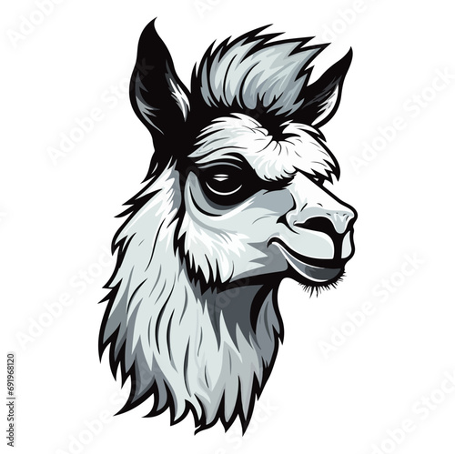 llama Portrait Sticker, Alpaca mascot logo illustration, llama character, generative ai