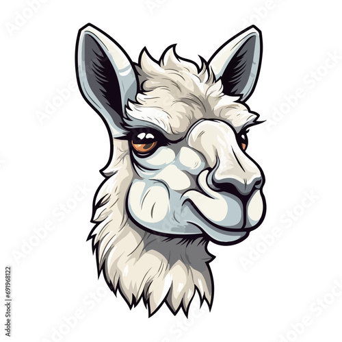 llama Portrait Sticker, Alpaca mascot logo illustration, llama character, generative ai
