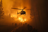 a helicopter extinguishes a fire in a burning forest. generative ai