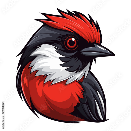 red capped robin Portrait Sticker, red capped robin head mascot logo illustration, red capped robin character, generative ai